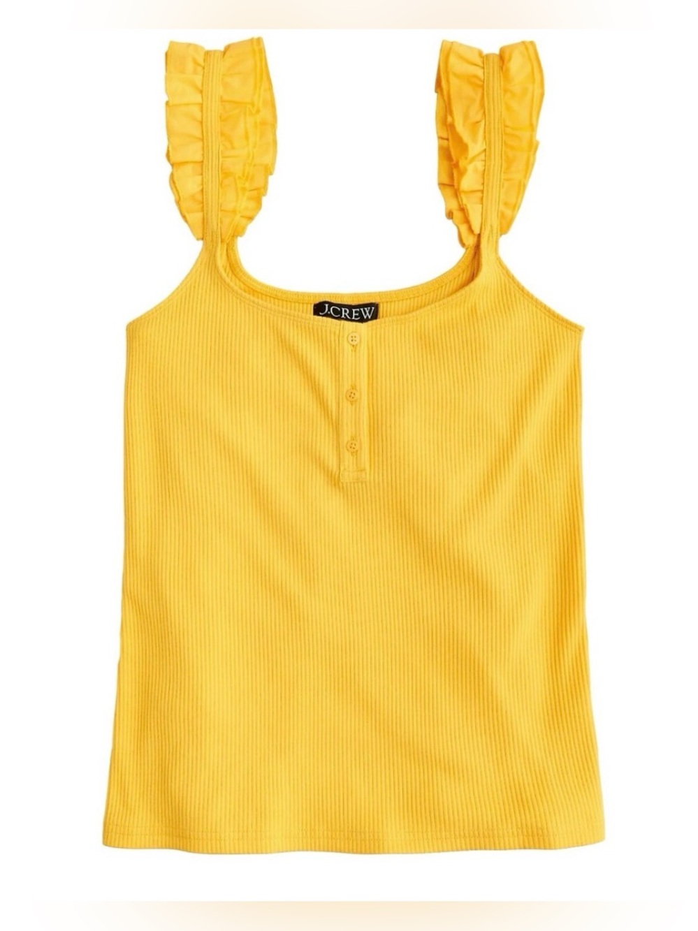 J.Crew Mustard Yellow Ribbed Ruffle Strap Tank Top M